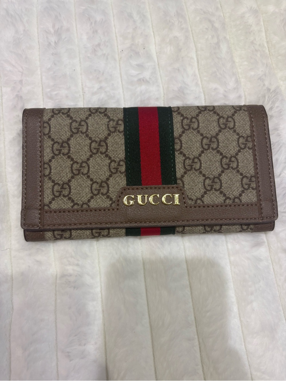 & Other Stories Beige Monogram Continental Wallet with Red & Green Stripe